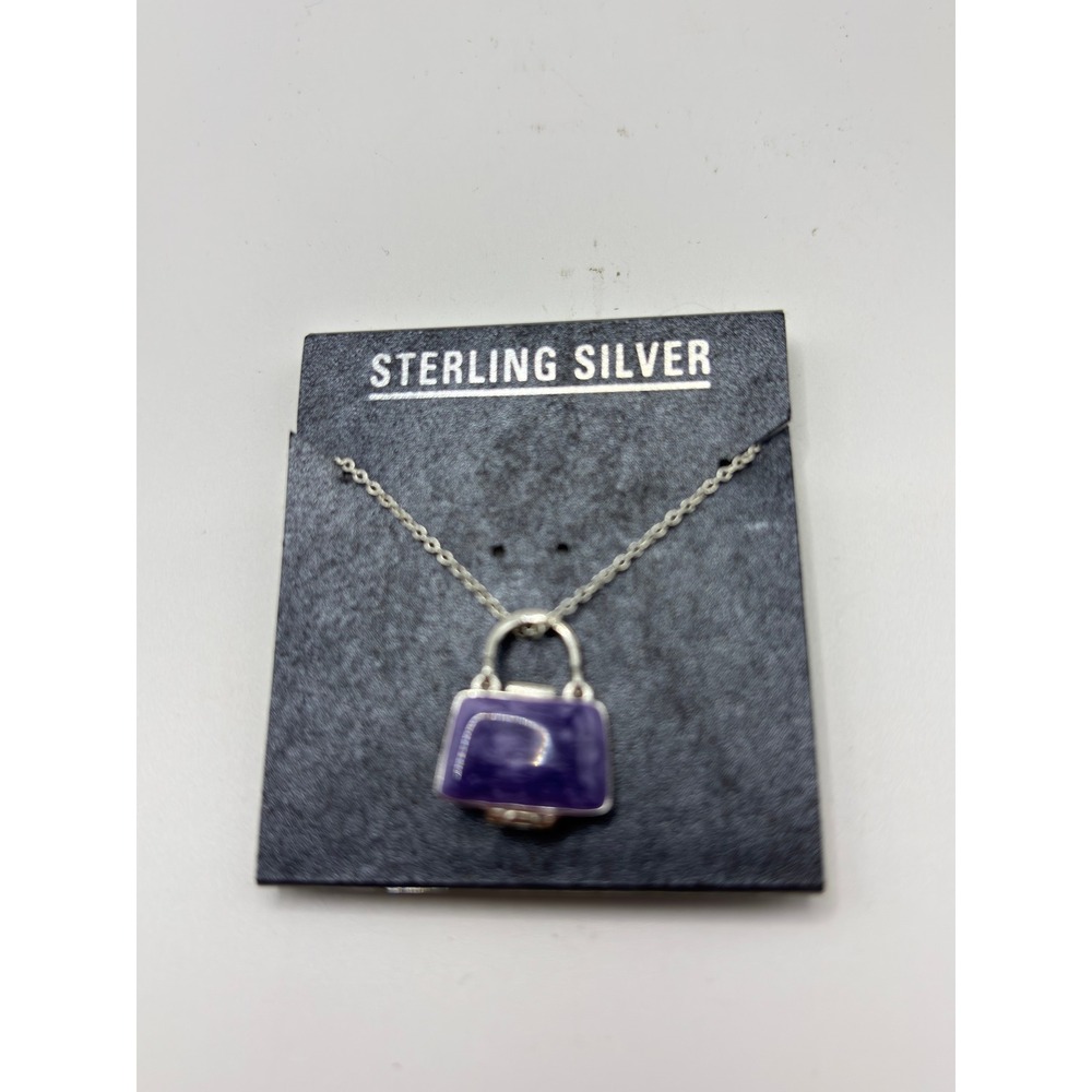 Purse Locket Necklace Womens OS Purple Sterling Silver Flower Enamel